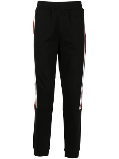 Shop Ea7 Side-stripe Cotton Track Trousers In 黑色
