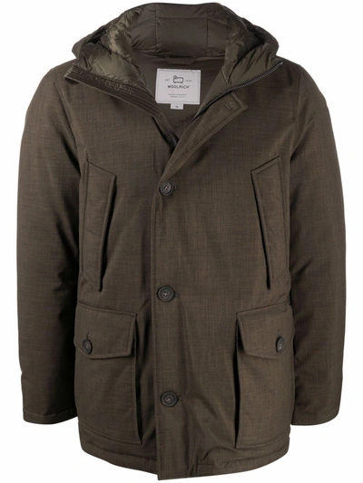 Shop Woolrich Hooded Down-padded Coat In Green