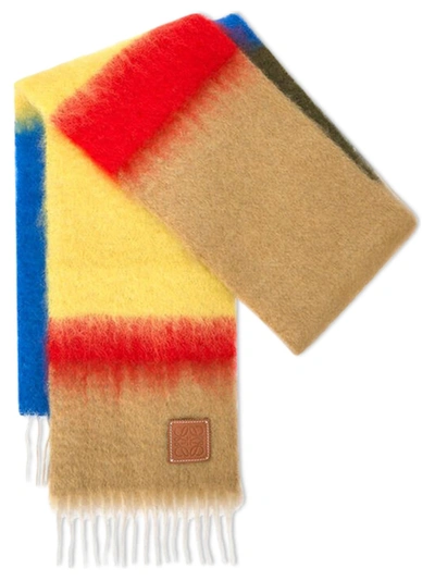 Shop Loewe Mohair Wool Striped Scarf Camel And Blue