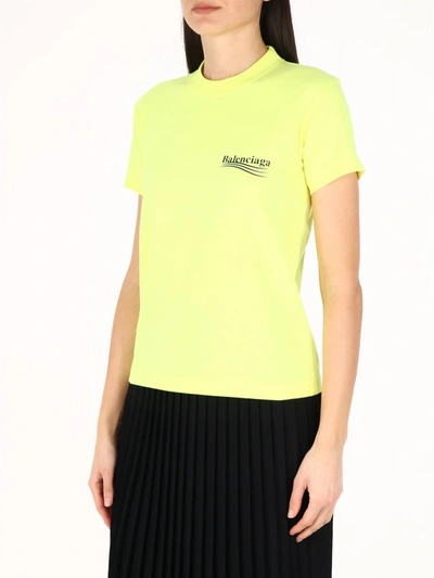 Shop Balenciaga Logo T-shirt Fluo Yellow In Grey