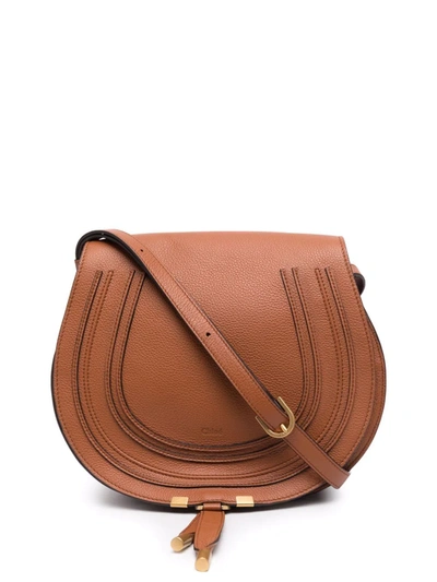 Shop Chloé Marcie Leather Shoulder Bag In Braun