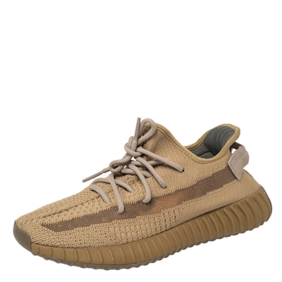 Pre-owned Yeezy X Adidas Brown Knit Fabric Boost 350 V2 Earth Sneakers Size 42 2/3 In Beige