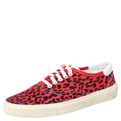 Pre-owned Saint Laurent Red/black Leopard Print Canvas Skate Low Top Sneakers Size 41