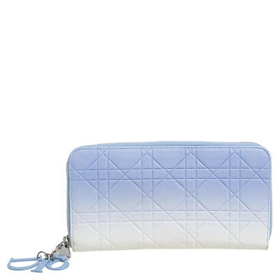 Pre-owned Dior Zip Around Wallet In Blue