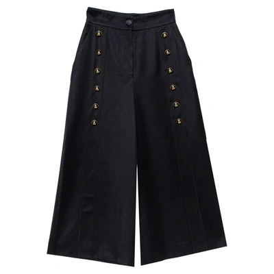 Pre-owned Dolce & Gabbana Black Wool Button Detail High Waist Culottes S