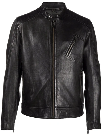 Shop Belstaff Zipped-up Leather Jacket In Schwarz