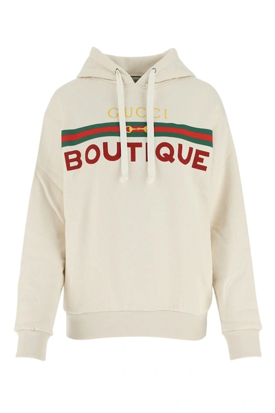 Shop Gucci Boutique Print Drawstring Hoodie In White