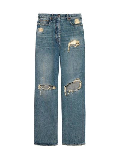 Shop Gucci Distressed Straight In Blue
