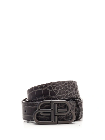 Shop Balenciaga Embossed Bb Logo Belt In Grey