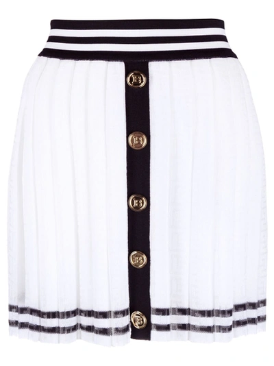 Shop Balmain Pleated Monogram Jacquard Mini Skirt