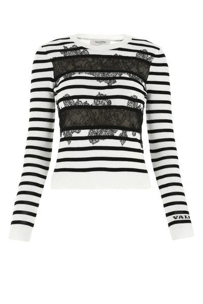 Shop Valentino Embroidered Cotton Sweater Stripped  Donna S In Pattern