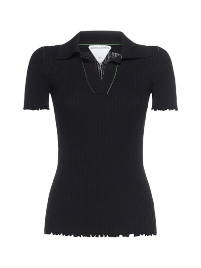 Shop Bottega Veneta Ribbed Knit Polo Shirt In Black