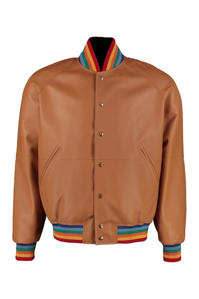 Shop Loewe Buttoned Bomber Jacket In Brown