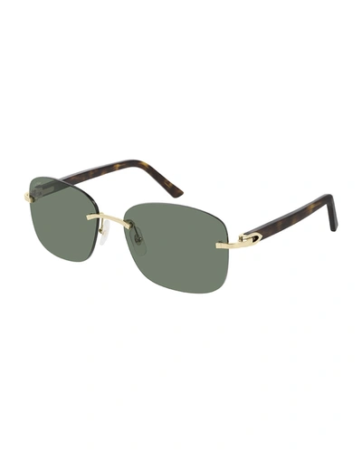 Shop Cartier Men's Rimless Square Tortoiseshell Sunglasses In Gold