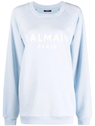 Shop Balmain Flocked Logo Sweatshirt In Blue