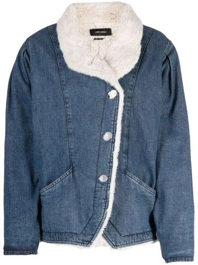 Shop Isabel Marant Fur-lined Denim Jacket In Blau