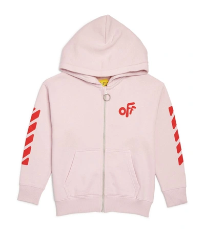Shop Off-white Diagonals Logo Zip-up Hoodie (4-12 Years) In Pink