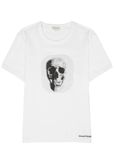 Shop Alexander Mcqueen White Skull-embroidered Cotton T-shirt