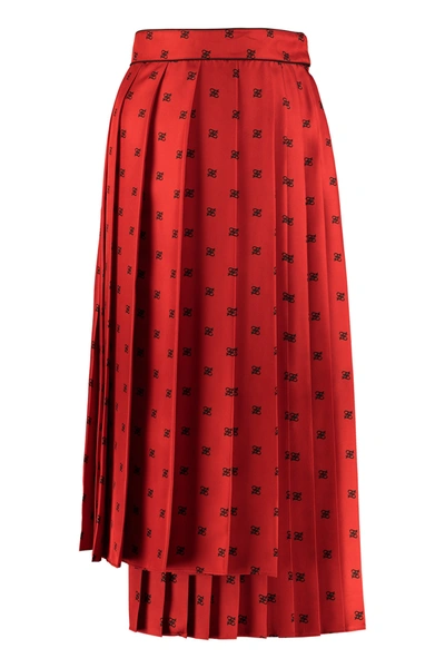 Shop Fendi Ff Karligraphy Printed Pleated Skirt In Red