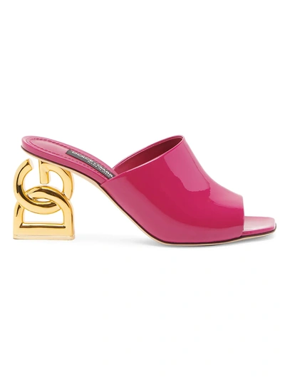 Shop Dolce & Gabbana Interlock Patent Leather Mule Sandals In Fuchsia