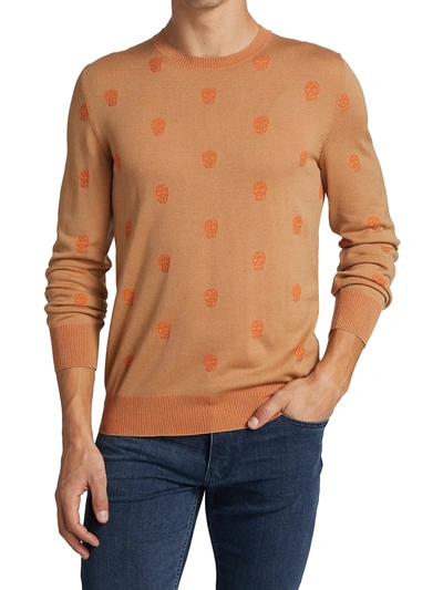 Shop Alexander Mcqueen Skull Lurex-knit Wool Sweater In Camel Orange