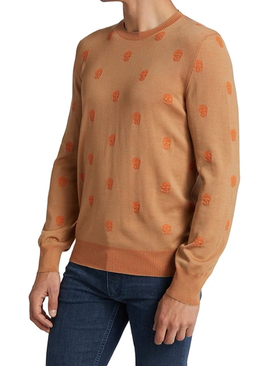 Shop Alexander Mcqueen Skull Lurex-knit Wool Sweater In Camel Orange