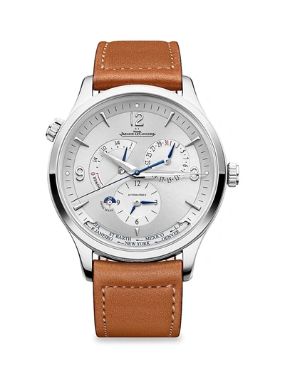 Shop Jaeger-lecoultre Men's Master Control Stainless Steel & Leather Geographic Watch In Tan
