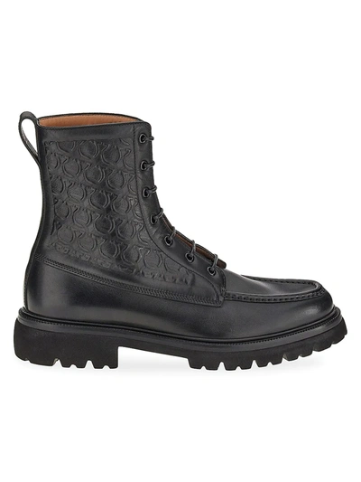 Shop Ferragamo Men's Combat Leather Boots In Black