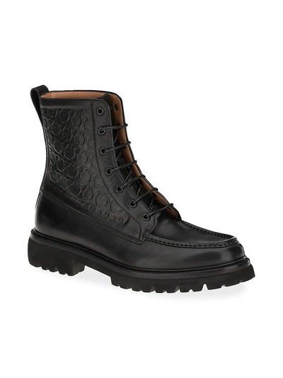 Shop Ferragamo Men's Combat Leather Boots In Black