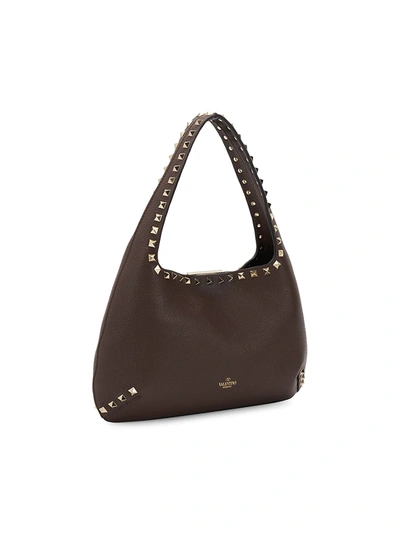 Shop Valentino Small Rockstud Leather Hobo Bag In Fondant