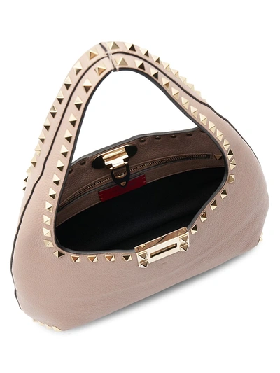 Shop Valentino Small Rockstud Leather Hobo Bag In Fondant