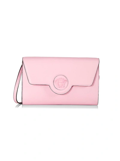 Shop Versace Women's La Medusa Leather Wallet-on-strap In Light Pink