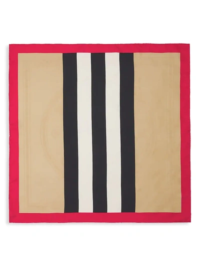 Shop Burberry Icon Stripe Silk Square Scarf In Archive Beige