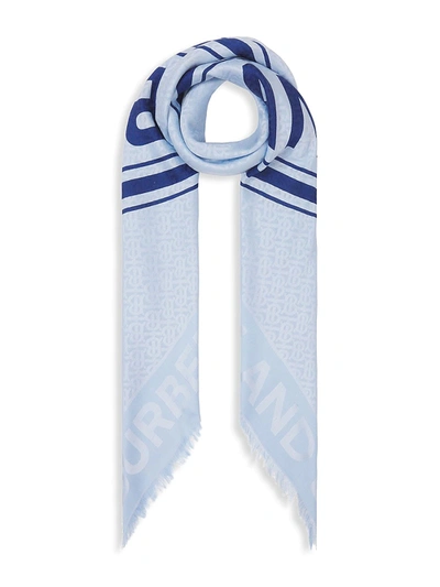 Burberry Logo Tb Monogram Jacquard Silk & Wool Scarf In Pale Blue
