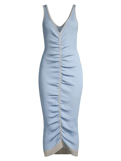 Shop Suboo Leah Rib-knit Midi-dress In Azure Blue Metallic