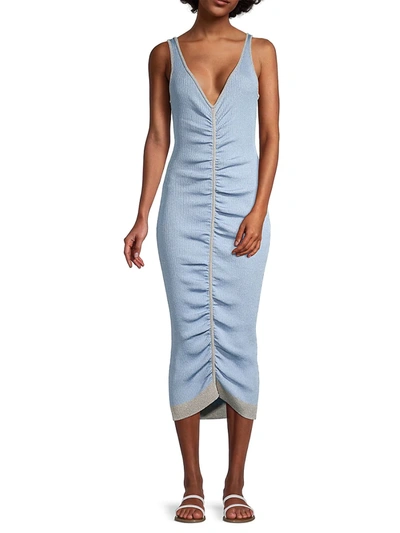 Shop Suboo Leah Rib-knit Midi-dress In Azure Blue Metallic