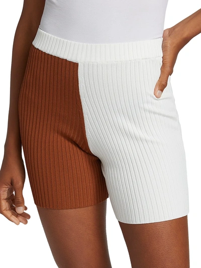 Shop Staud Maki Colorblocked Shorts In White Tan