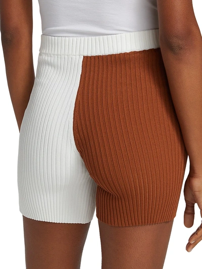Shop Staud Maki Colorblocked Shorts In White Tan