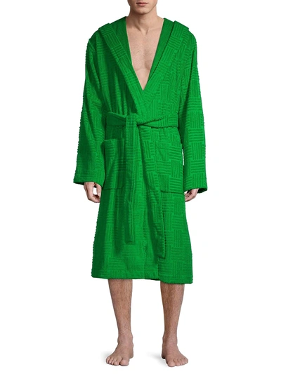 Shop Bottega Veneta Men's Intrecciato Bathrobe In Green