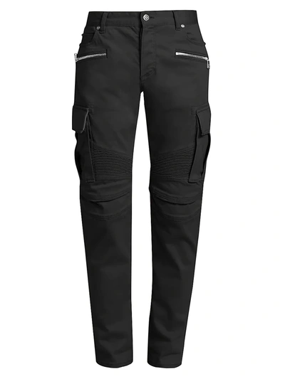 Shop Balmain Men's Embossed Cargo Tapered Jeans In Black
