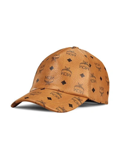 Shop Mcm Men's Visetos Monogram Leather Baseball Cap In Cognac