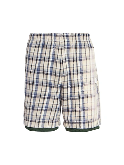 Shop Acne Studios Bleached Flannel Shorts In Oat Beige Blue