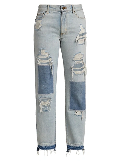 Shop Monse Distressed Patch Straight Leg Jeans In Indigo