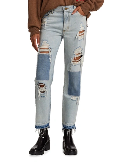 Shop Monse Distressed Patch Straight Leg Jeans In Indigo