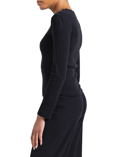 Shop Leset Women's Pointelle Long-sleeve Top In Black