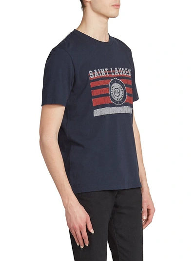 Shop Saint Laurent Logo & Flag Print T-shirt In Marine Rouge Gris