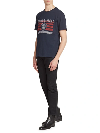 Shop Saint Laurent Logo & Flag Print T-shirt In Marine Rouge Gris