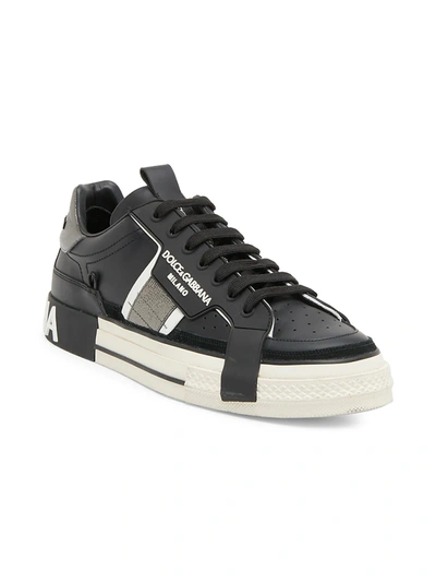 Shop Dolce & Gabbana Men's Custom 2.0 Leather Sneakers In Black Silver