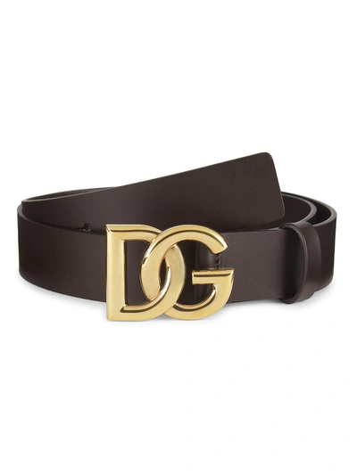Shop Dolce & Gabbana Men's Dg Logo Leather Belt In Dark Brown