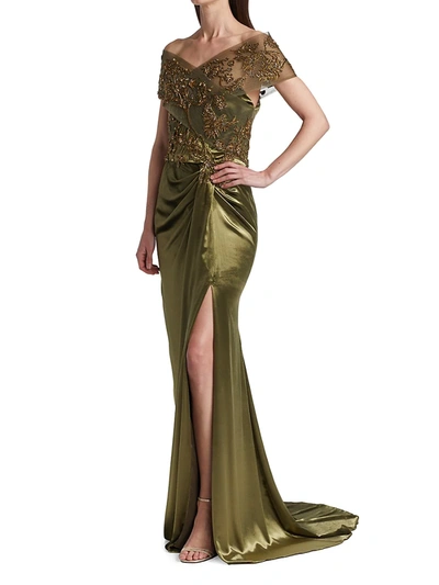 Shop Marchesa Women's Beaded Tulle Fishtail Gown In Cardamom